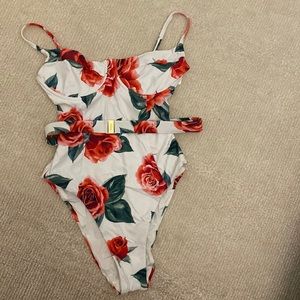 Red Rose one piece with clasp belt